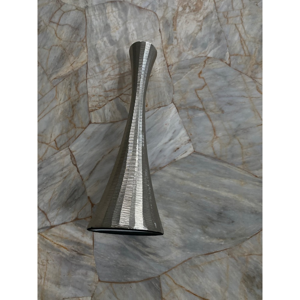 CB2 Silver Textured Metal Tapered Candlestick Holder Modern Industrial 10.5"